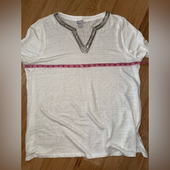 Chico’s 100% Linen Embellished V-Neck Tunic White Size XL - Picture 5 of 12